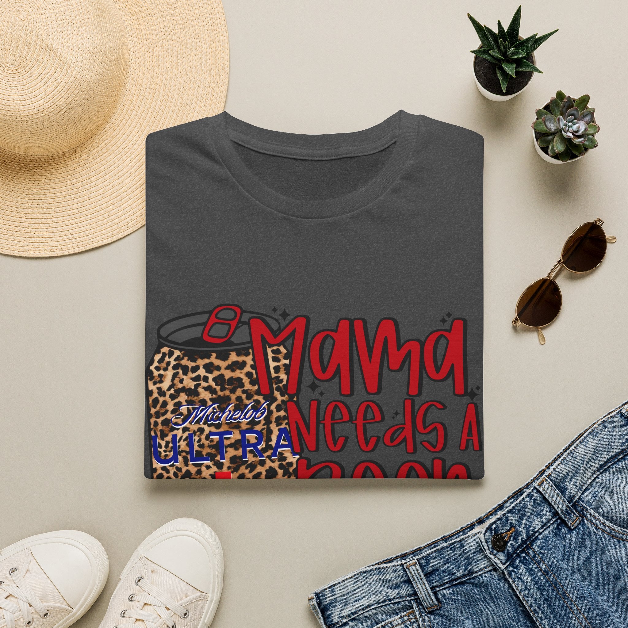 T-Shirt — "Mama Needs a Beer" Leopard Can Graphic Tee