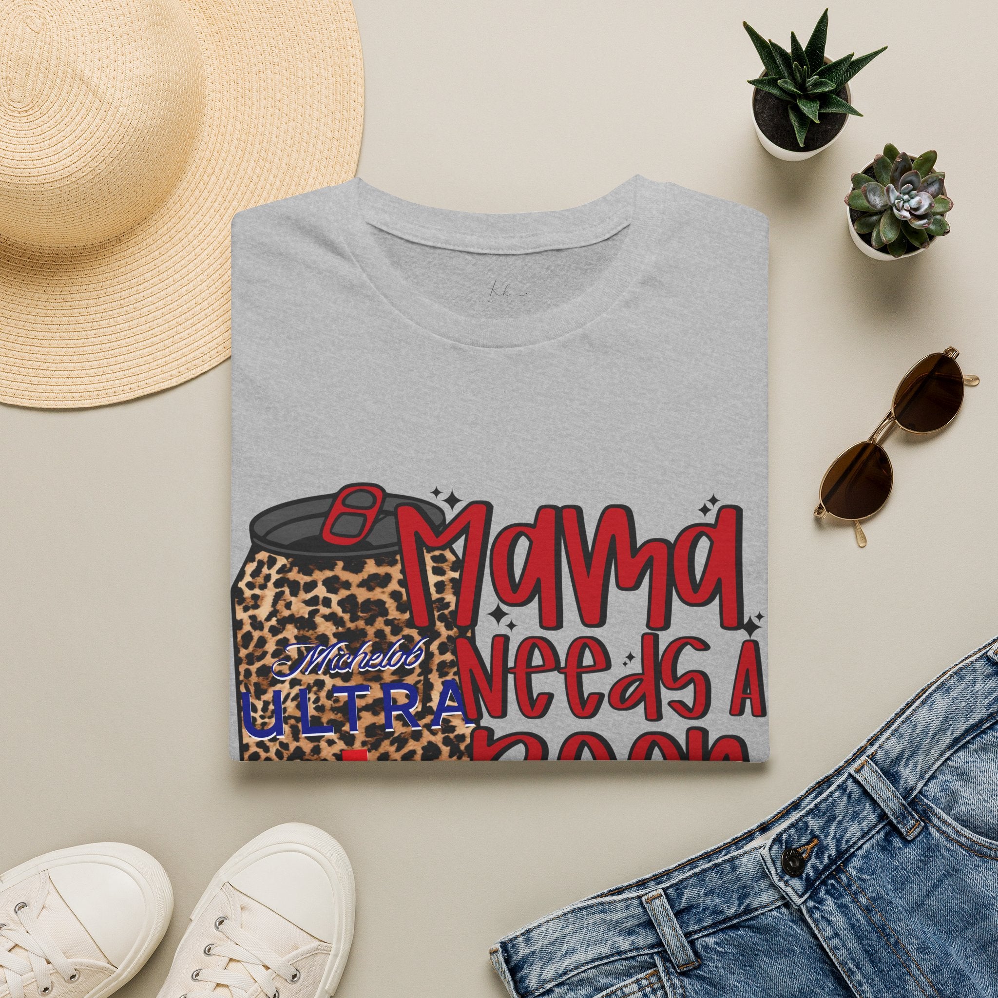 T-Shirt — "Mama Needs a Beer" Leopard Can Graphic Tee