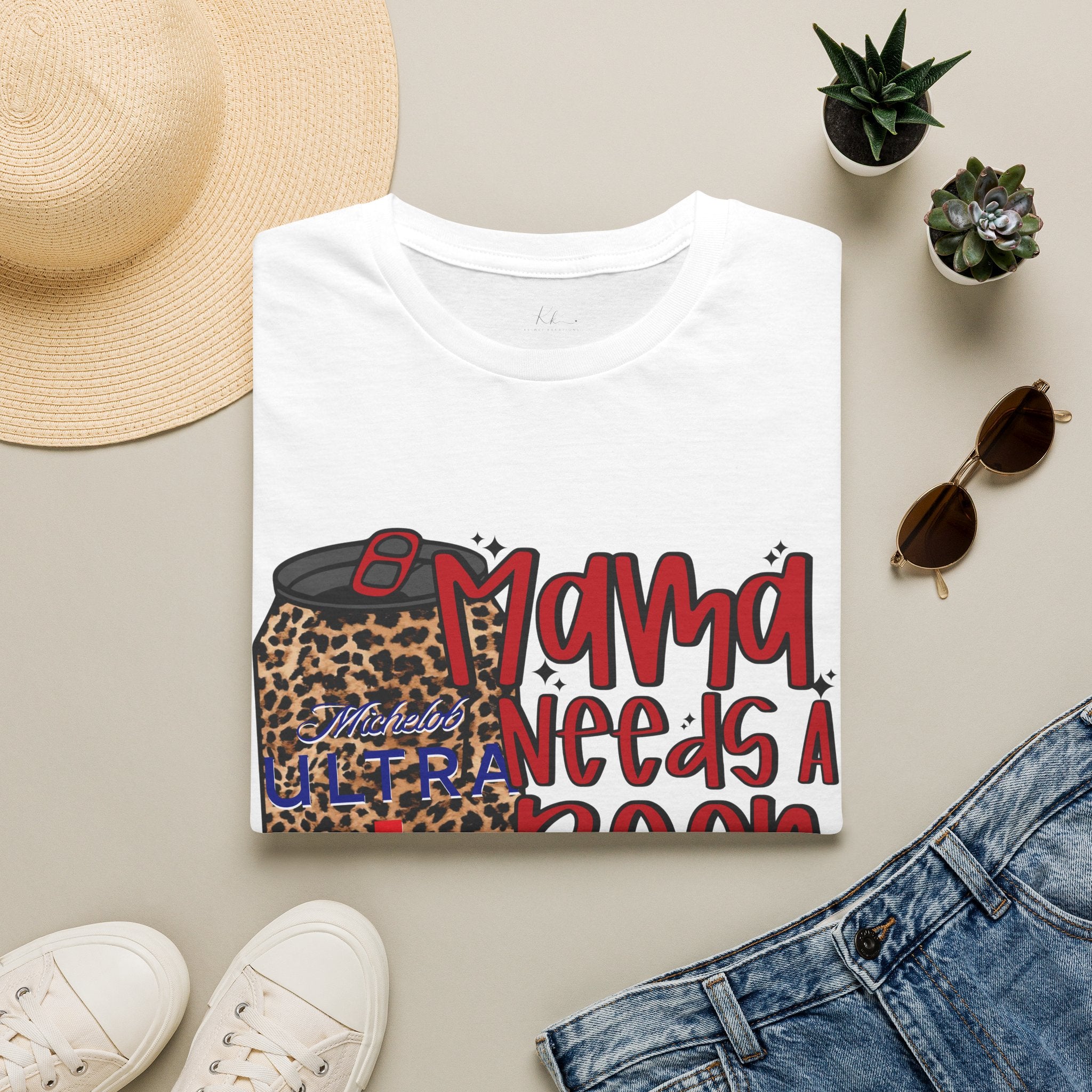 T-Shirt — "Mama Needs a Beer" Leopard Can Graphic Tee
