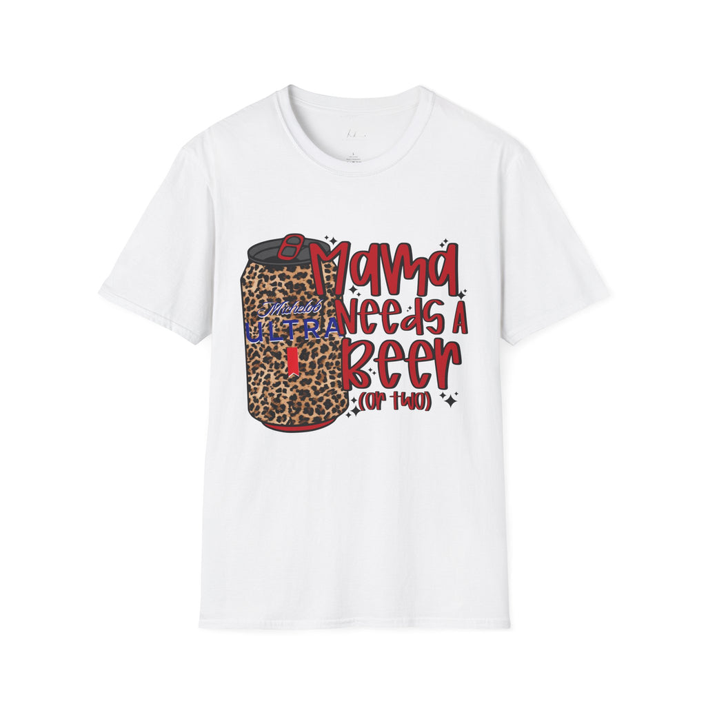 T-Shirt — "Mama Needs a Beer" Leopard Can Graphic Tee