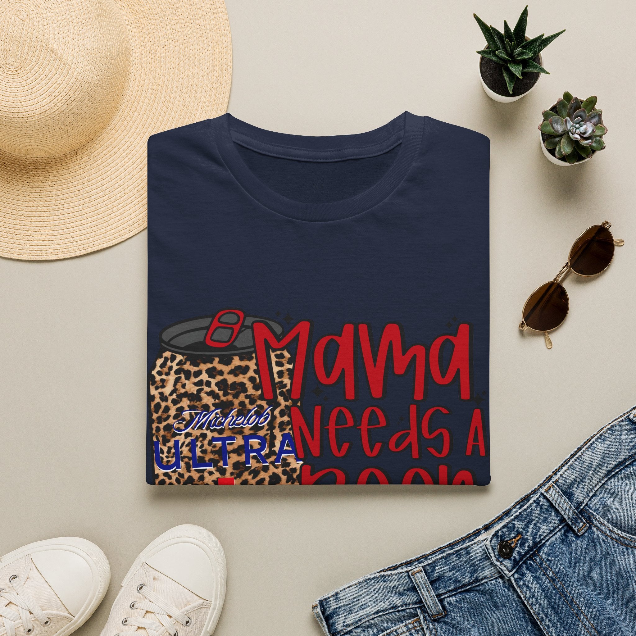 T-Shirt — "Mama Needs a Beer" Leopard Can Graphic Tee