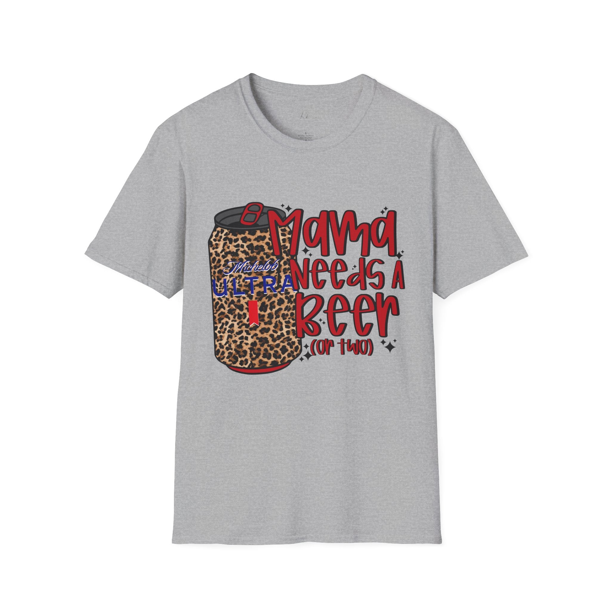 T-Shirt — "Mama Needs a Beer" Leopard Can Graphic Tee